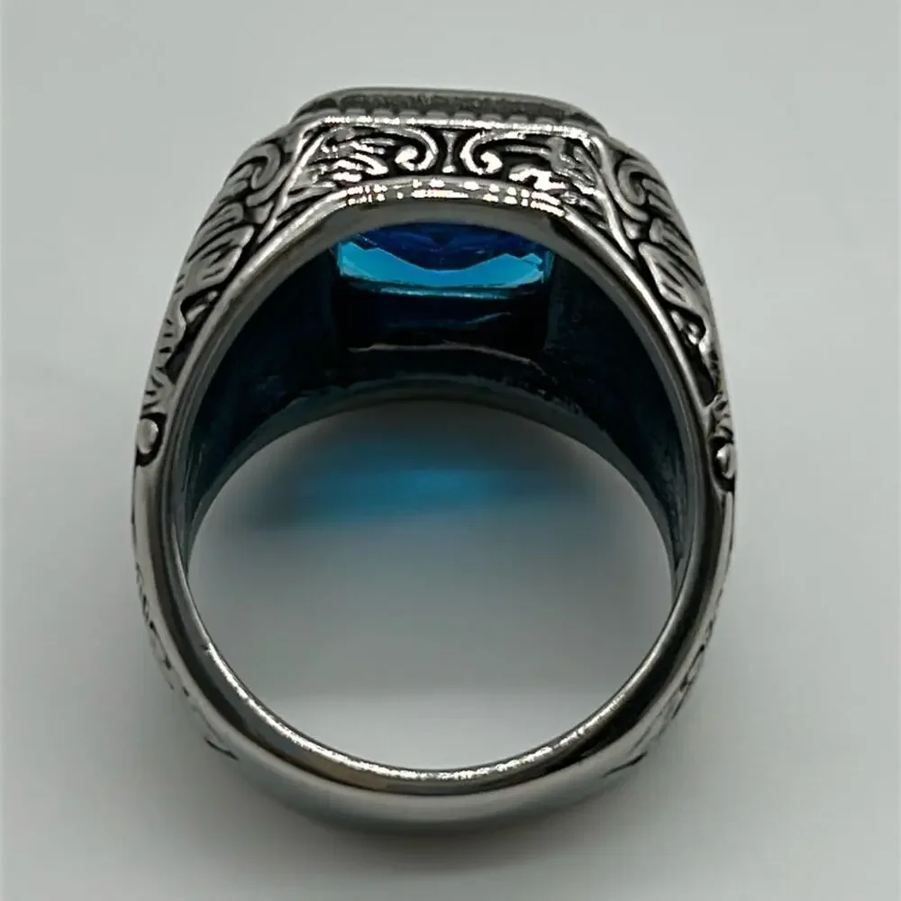 Royal Blue Cubic Zirconia Handmade Men's Ring Size 12 NWT